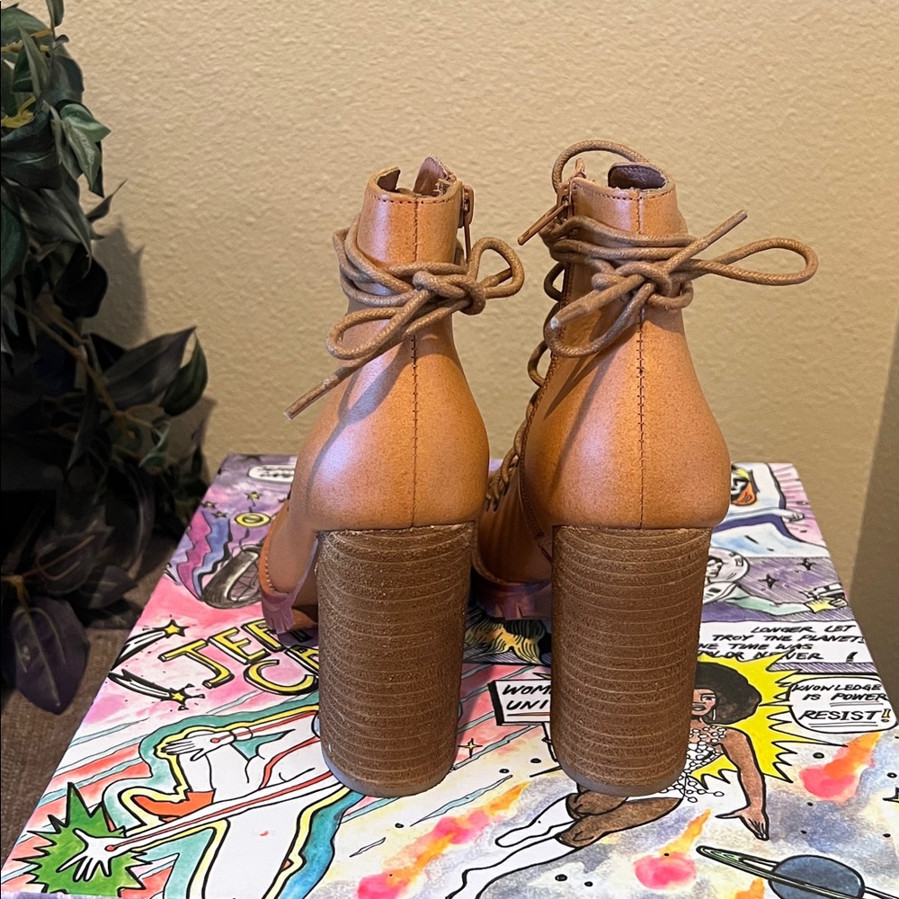 Jeffrey Campbell Tan Lace-Up Peep Toe Boots - Picture 4 of 9